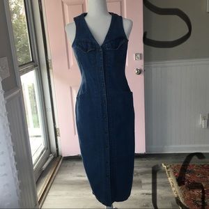 Vintage denim button down maxi dress